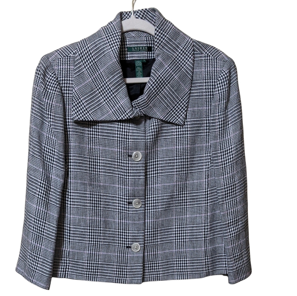 Ralph Lauren LRL linen plaid blazer jacket career boxy oversized collar …